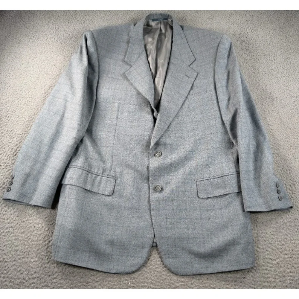 Ravazzolo Blazer Mens 46R Gray Sports Coat Wool Windowpane Two Button Italy